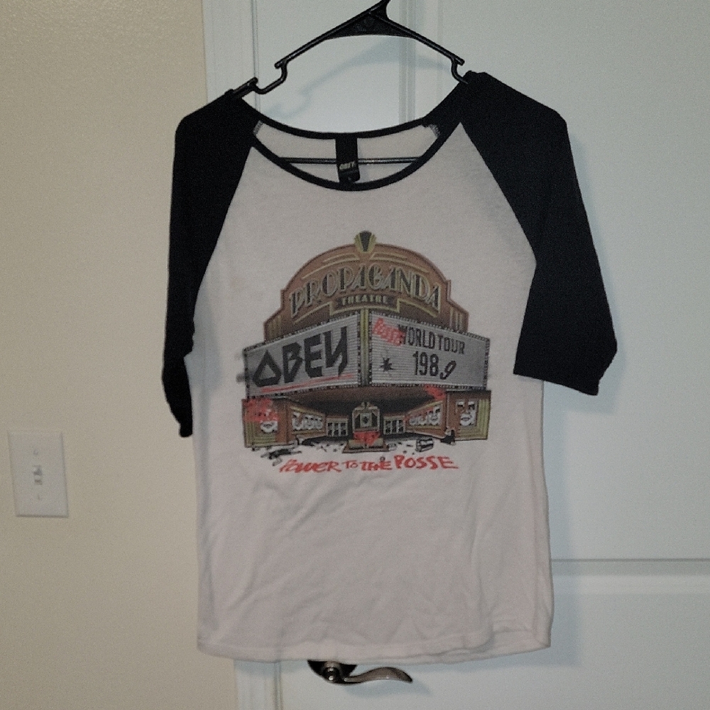 Obey Black and White Long Sleeve Tee with Vintage Graphic
